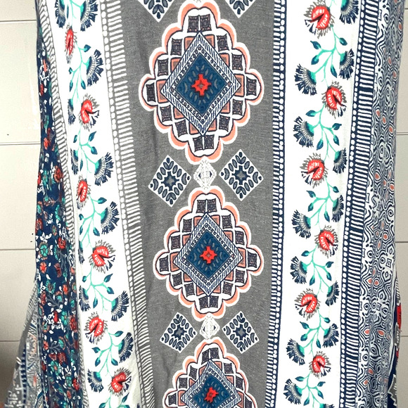 Blush Dress Womens Small Blue Mini Sleeveless V Neck Floral Aztec Fringe Casual - Picture 8 of 10